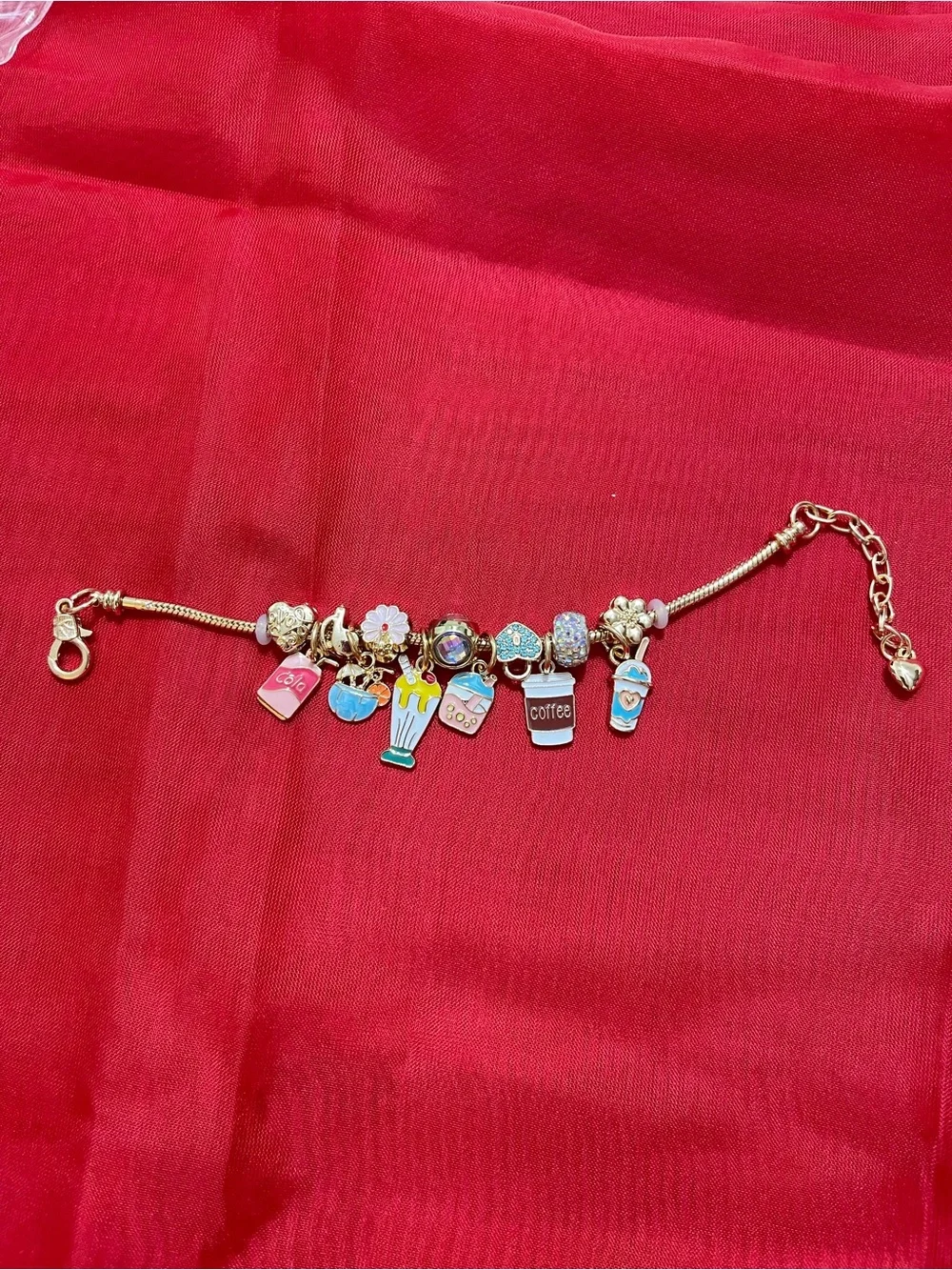 Gold Charm Bracelet with Pink & Blue Enamel Kids Charms